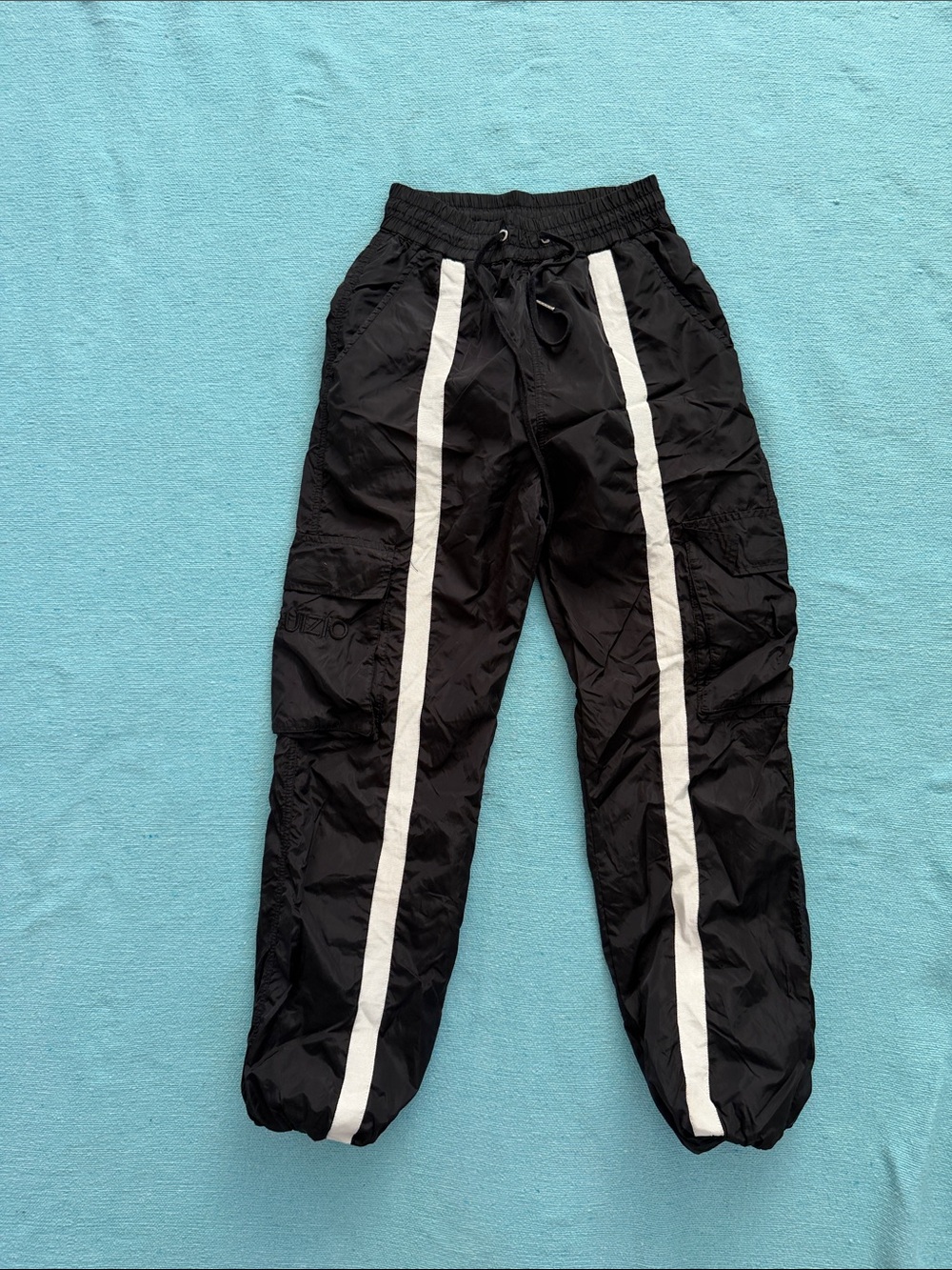 Danielle Guizio Black Track Joggers with White Side Stripes